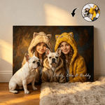 Personalized Oil Painting Style Pet and Owner Matching Outfit Photo Canvas Prints with Text Home Decor Birthday Gift for Pet Owners