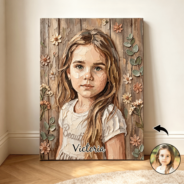 Personalized Floral Wooden Wall Spatula Oil Painting Style Portrait Canvas Prints with Text Home Decor Ship from USA Birthday Gift for Family Friends