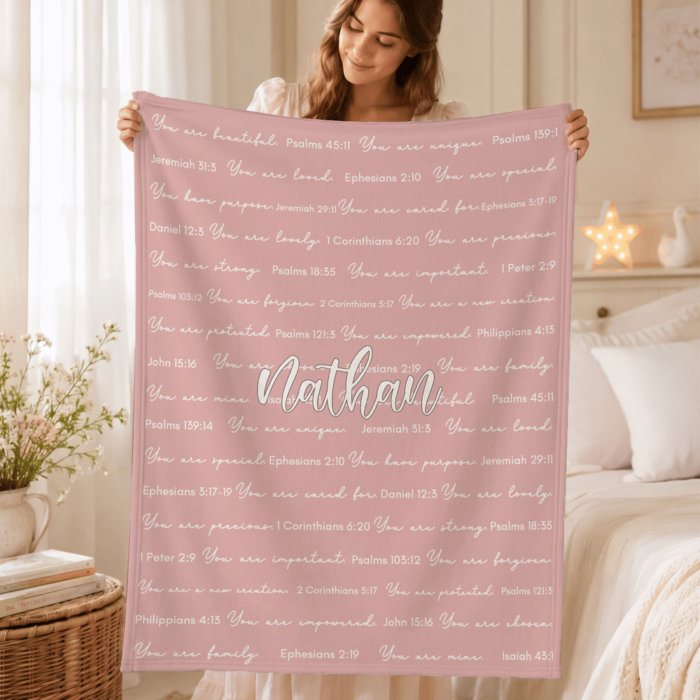 Manta suave personalizada multicolor con versículo bíblico cristiano y nombre: decoración para el hogar, regalo de aniversario o cumpleaños para la ahijada o un recién nacido 6