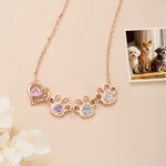 Personalisierte Halskette aus Sterlingsilber mit Herz-, Hunde- oder Katzenpfotenabdruck-Anhänger und Geburtsstein – eleganter Schmuck als Geburtstagsgeschenk für Tierliebhaber