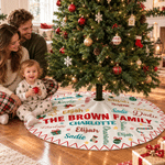 Personalized Family Name Word Cloud Christmas Tree Skirt with 1-20 Names Holiday Party Home Decor Christmas Gift for Family Friends