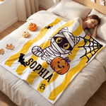 Couverture douce personnalisée avec motif mignon sur le thème d'Halloween et prénom – Décoration d'intérieur – Cadeau d'Halloween pour la famille, les amis et les enfants