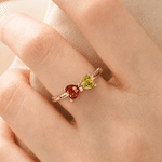 Personalized Double Heart Birthstone Sterling Silver Ring with Engraved Names Dainty Jewellery Anniversary Birthday Wedding Gift for Couple Family