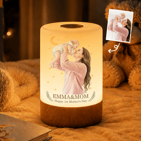 Personalized Watercolor Mom and Kid Photo Dimmable Touch LED Night Light with Title Text and Remote Control Home Decor Birthday Gift for Kid Mom
