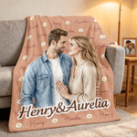 Personalized Watercolor Couple Photo Soft Throw Blanket with Title and Names Home Decor Anniversary Birthday Gift for Couple Lover