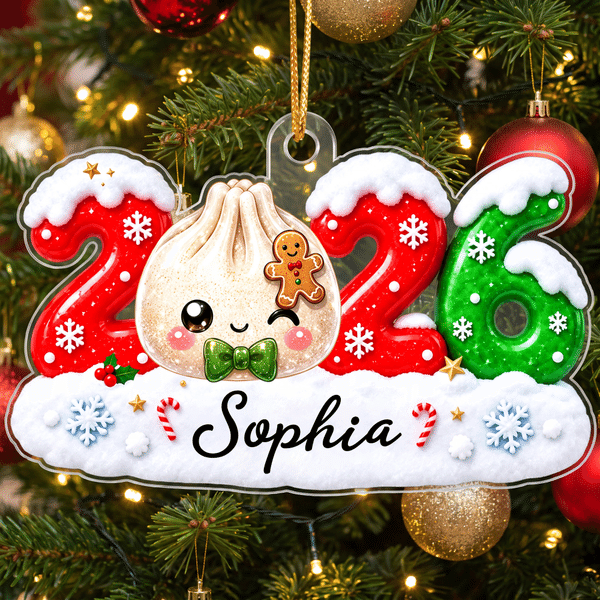 Decorazione natalizia personalizzata con effetto 3D: grazioso fiocco di neve a forma di gnocchetto 2026, con nome, decorazione per l'albero di Natale, regalo di Natale per la famiglia, i bambini e gli