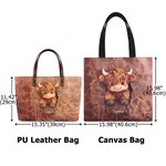 Sac fourre-tout de grande capacité avec motif personnalisé « Highland Cow » à effet 3D et prénom, idéal pour un usage quotidien ou comme cadeau d'anniversaire pour les femmes passionnées par les vache