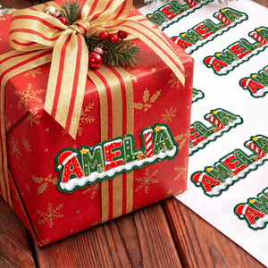 Personalised Multicolour Christmas Santa Hat Gingerbread Man Letter Sticker Name Gift Tag Christmas Gift for Family Friend