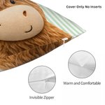 Personalised 3D-Effect Artwork Sunflower Highland Cow Striped Soft Cushion Cover with Name Birthday Gift for Kids Highland Cow Lovers