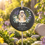 Personalised Flower Pet Photo Garden Stone with Name and Date Memorial Sympathy Gift for Pet Owner Lover