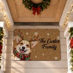 Paillasson antidérapant personnalisé avec portrait de chien ou de chat en forme de renne sous des lumières de Noël, avec inscription – Décoration de Noël, cadeau idéal pour les amoureux des animaux