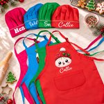 Personalised Cute Christmas Crystal Dumpling Adjustable Kid Apron Chef Hat Set with Pocket and Name Cooking Christmas Party Gift for Boys Girls