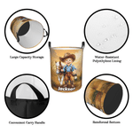 Personlig 3D-effekt med western-cowboy-motiv – stor oppbevaringskurv for klesvask med navn – bursdagsgave til barn