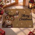 Paillasson antidérapant personnalisé avec portrait de chien ou de chat en forme de renne sous des lumières de Noël, avec inscription – Décoration de Noël, cadeau idéal pour les amoureux des animaux