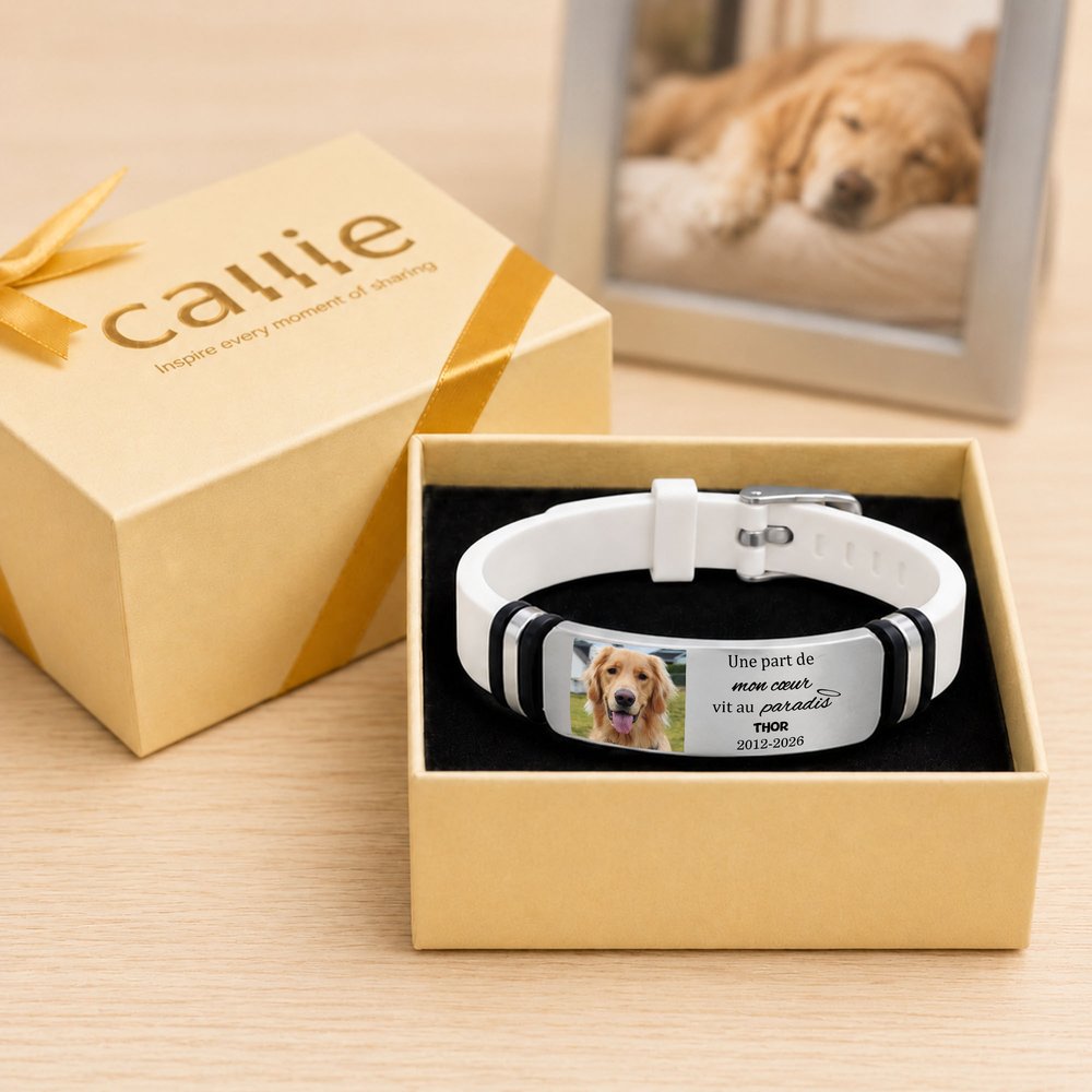Bracelet personnalisé avec photo d'animal nom et date - Texte de souvenir au choix - Cadeau pour les propriétaires d'animaux de compagnie 9