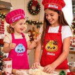 Personalised Cute Christmas Crystal Dumpling Adjustable Kid Apron Chef Hat Set with Pocket and Name Cooking Christmas Party Gift for Boys Girls
