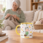 Personalised Cartoon Knitted Character Yarn Crochet 11 oz 15 oz Ceramic Mug with Name Daily Use Christmas Birthday Gift for Knitting Lovers
