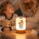 Personlig LED-nattlampa med dimmbar touch-funktion, akvarellmotiv av mamma och barn, med text och fjärrkontroll – heminredning och födelsedagspresent till barn och mamma