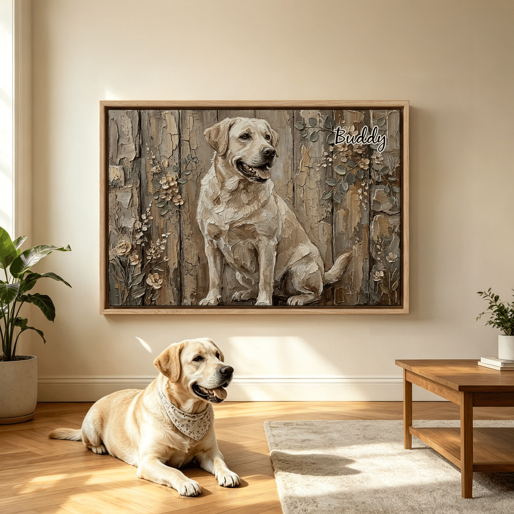 Personalized Floral Wooden Wall Spatula Oil Painting Style Pet Photo Canvas Prints with Text Home Decor Birthday Gift for Pet Owners 6
