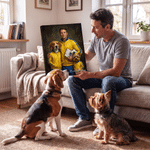 Personalized Oil Painting Style Pet and Owner Matching Outfit Photo Canvas Prints with Text Home Decor Birthday Gift for Pet Owners