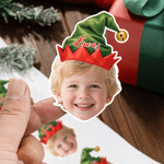 Personalized Cute Santa Hat Photo Waterproof Sticker with Name Gift Decor Christmas Gift for Family Friends Kids