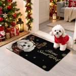 Paillasson antidérapant personnalisé avec portrait de chien ou de chat en forme de renne sous des lumières de Noël, avec inscription – Décoration de Noël, cadeau idéal pour les amoureux des animaux