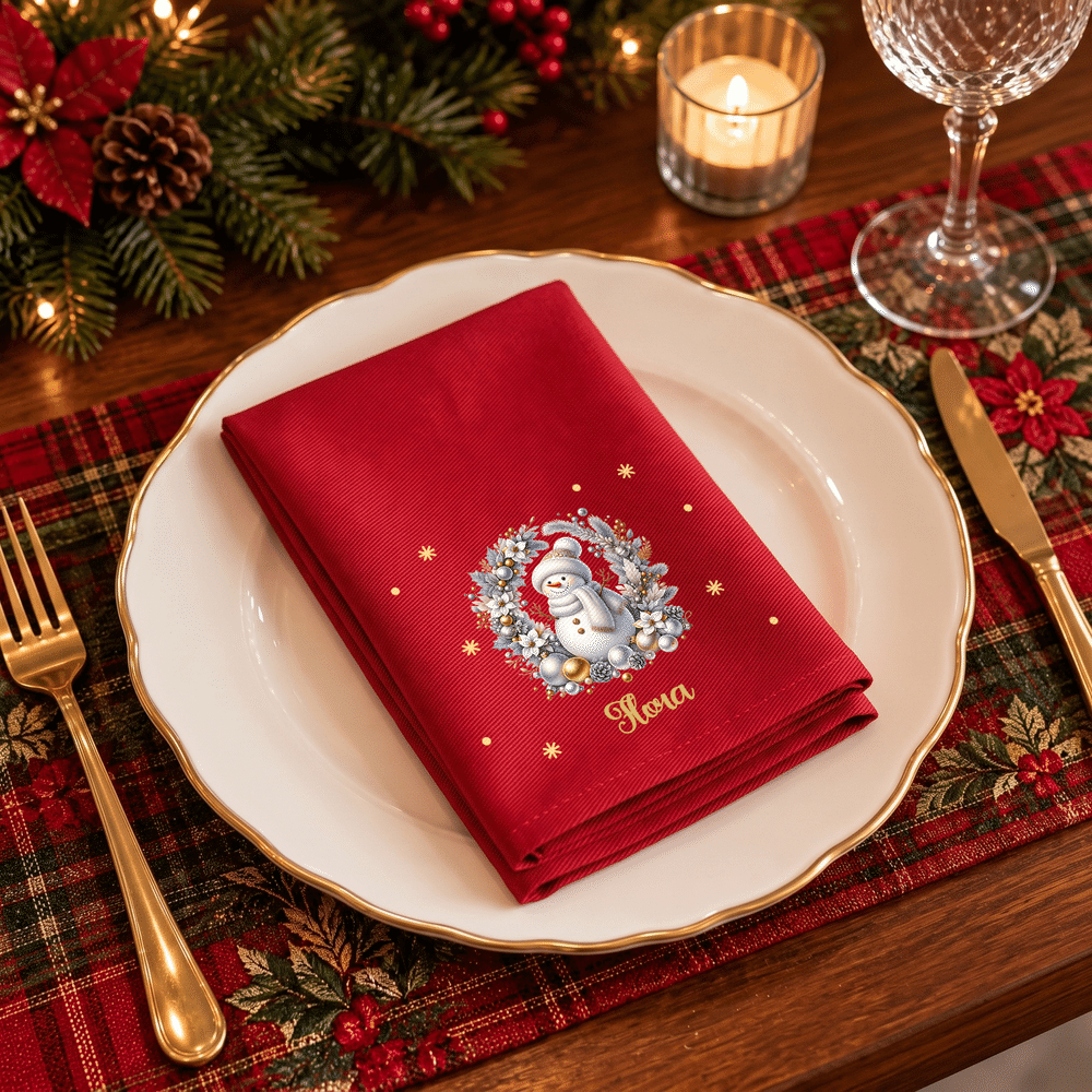Servilleta de algodón 100 % de secado rápido, con diseño personalizado de muñeco de nieve y copos de nieve al estilo de dibujos animados, con nombre, ideal como regalo de Navidad para familiares y ami 4