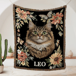 Couverture douce à motifs floraux personnalisée avec portrait mignon d'animal de compagnie, prénom et pompon – Décoration d'intérieur et cadeau d'anniversaire pour les amoureux des animaux et les prop