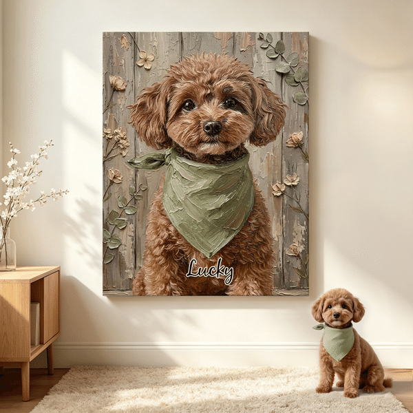 Personalized Floral Wooden Wall Spatula Oil Painting Style Pet Photo Canvas Prints with Text Home Decor Birthday Gift for Pet Owners