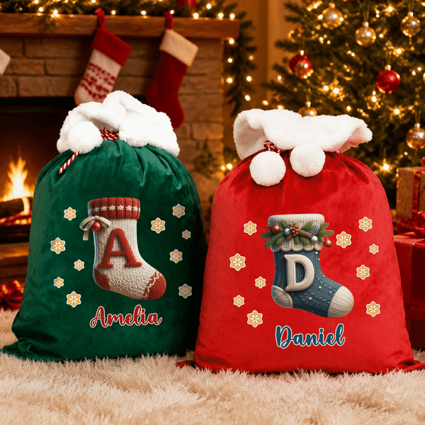 Personalized Christmas Stocking Pattern Gift Bag with Name and Initial Christmas Gift for Kids Family Friends