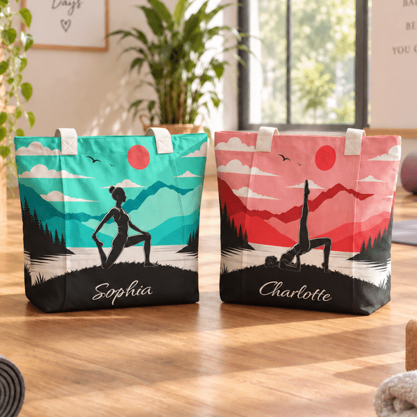Personalized Multicolour Yoga Silhouette Mat Tote Bag with Name Yoga Accessories Sports Gift for Women Yoga Lovers