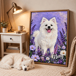 Personalized Flower Bed Oil Painting Style Pet Photo Canvas Prints with Name Home Decor Birthday Gift for Pet Owners