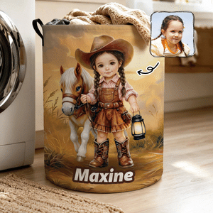 Personalised 3D-Effect Artwork Western Cowboy Photo Style Large Capacity Laundry Storage Basket with Name Birthday Gift for Kids