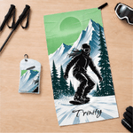 Personalized Ski Silhouette Quick-Drying Microfiber Sports Towel with Name and Storage Bag Outdoor Activity Use Ski Trip Birthday Gift for Ski Lovers