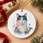 Personalised Watercolor Pet Portrait Christmas Ceramic Ornament with Name Home Decor Christmas Gift for Pet Owners Lovers