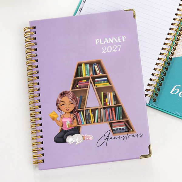 Personalized 2026 Planner Cartoon Character Reading Girl A5 Spiral Notebook with Weekly Monthly Planning Pages Birthday New Year Gift for Her