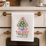 Personalized Absorbent Lightweight Merry Mahjong Christmas Tree 100% Cotton Tea Towel with Text Kitchen Use Christmas Gift for Mahjong Lover Mom