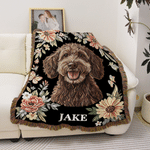 Couverture douce à motifs floraux personnalisée avec portrait mignon d'animal de compagnie, prénom et pompon – Décoration d'intérieur et cadeau d'anniversaire pour les amoureux des animaux et les prop