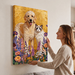 Personalized Flower Bed Oil Painting Style Pet Photo Canvas Prints with Name Home Decor Birthday Gift for Pet Owners