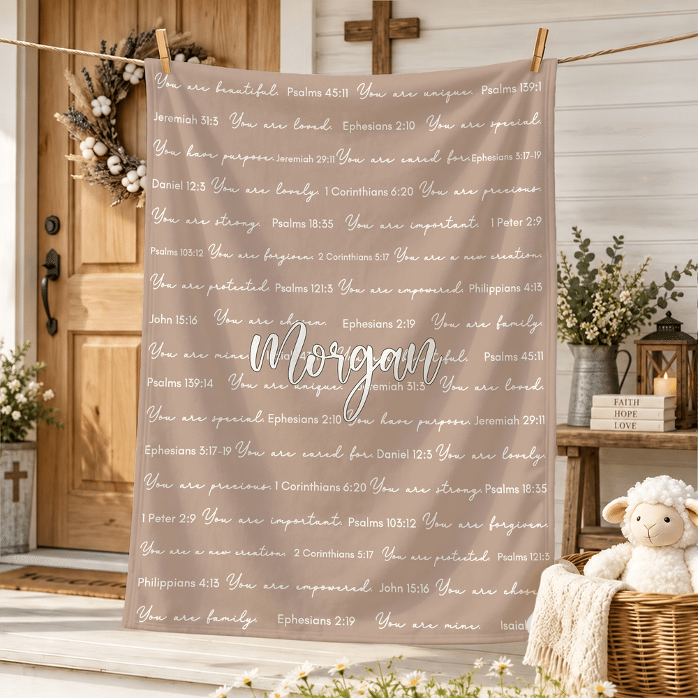 Manta suave personalizada multicolor con versículo bíblico cristiano y nombre: decoración para el hogar, regalo de aniversario o cumpleaños para la ahijada o un recién nacido 5