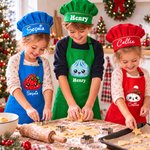 Personalised Cute Christmas Crystal Dumpling Adjustable Kid Apron Chef Hat Set with Pocket and Name Cooking Christmas Party Gift for Boys Girls