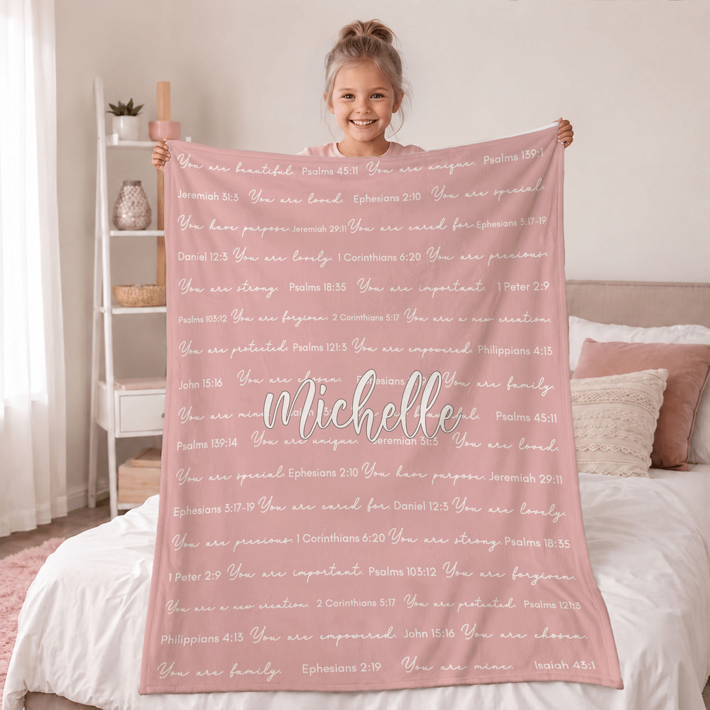 Manta suave personalizada multicolor con versículo bíblico cristiano y nombre: decoración para el hogar, regalo de aniversario o cumpleaños para la ahijada o un recién nacido 2