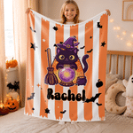 Couverture douce personnalisée avec motif mignon sur le thème d'Halloween et prénom – Décoration d'intérieur – Cadeau d'Halloween pour la famille, les amis et les enfants