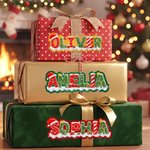 Personalised Multicolour Christmas Santa Hat Gingerbread Man Letter Sticker Name Gift Tag Christmas Gift for Family Friend