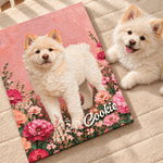 Personalized Flower Bed Oil Painting Style Pet Photo Canvas Prints with Name Home Decor Birthday Gift for Pet Owners