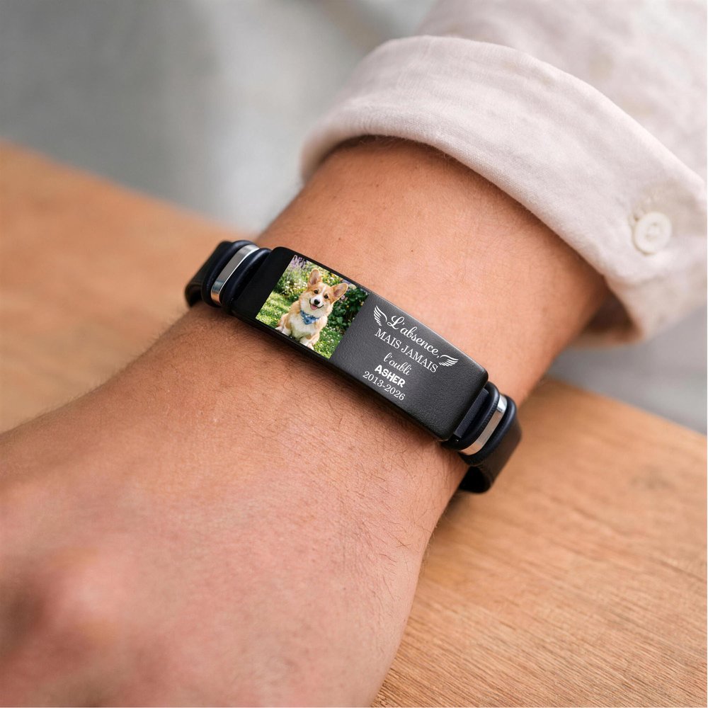 Bracelet personnalisé avec photo d'animal nom et date - Texte de souvenir au choix - Cadeau pour les propriétaires d'animaux de compagnie 5