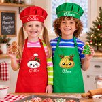 Personalised Cute Christmas Crystal Dumpling Adjustable Kid Apron Chef Hat Set with Pocket and Name Cooking Christmas Party Gift for Boys Girls