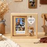 Personalisierter Holzrahmen mit Fotocollagen für Haustiere | mit Namen und Text | mit Gedenkflasche | Tischdeko | Beileidsgeschenk für Tierliebhaber