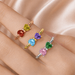 Personalized Double Heart Birthstone Sterling Silver Ring with Engraved Names Dainty Jewellery Anniversary Birthday Wedding Gift for Couple Family