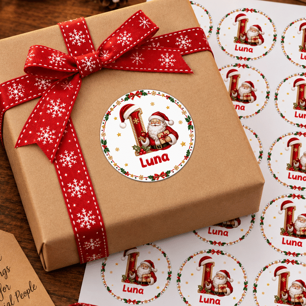 Personalised Cute Santa Claus Snowflake Star Waterproof Stickers with Name Christmas Party Gift for Family Kids